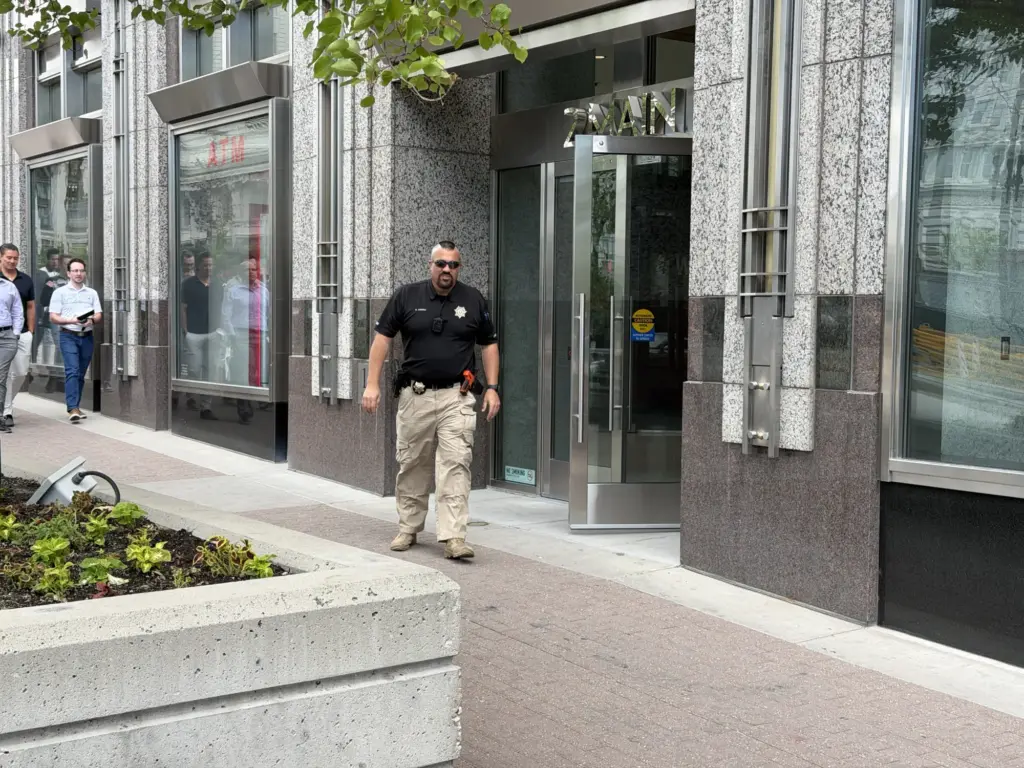 Constable Matt Jennings leaving the Corporation Service Company (CSC) office in downtown Salt Lake City after serving process