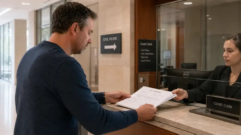 Filing an unlawful detainer complaint at the courthouse counter