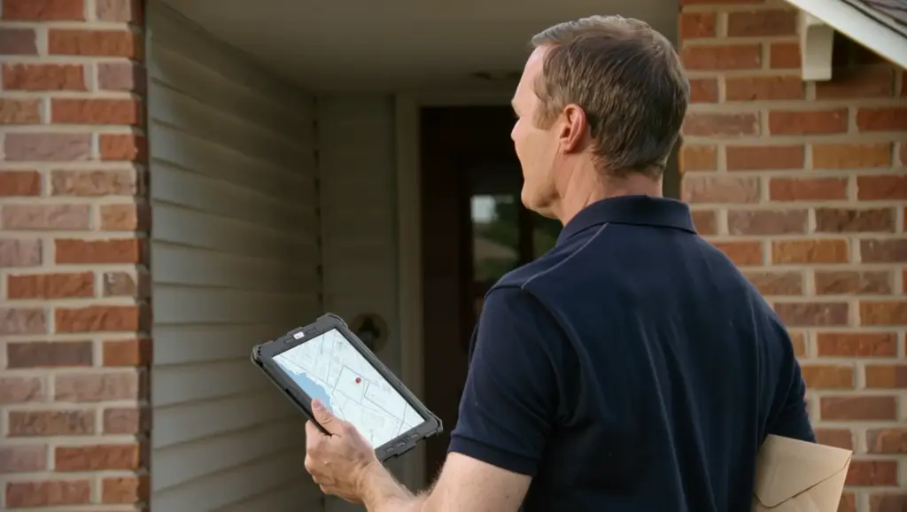 A deputy constable on a Utah porch, GPS-stamping the attempt on a tablet